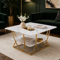 Luxury Center Table with Double Storage Self White Marble Finish