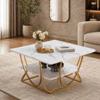Luxury Center Table with Double Storage Self White Marble Finish