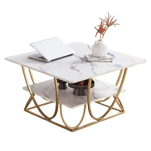 Luxury Center Table with Double Storage Self White Marble Finish