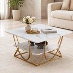 Luxury Center Table with Double Storage Self White Marble Finish
