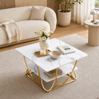 Luxury Center Table with Double Storage Self White Marble Finish