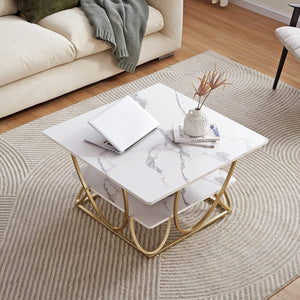 Luxury Center Table with Double Storage Self White Marble Finish