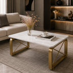 Luxury Center Table with White Marble Finish and Gold Frame