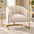 Luxury Channel-Tufted Cream Lounge Chair with Golden Metal Frame