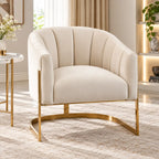 Luxury Channel-Tufted Cream Lounge Chair with Golden Metal Frame