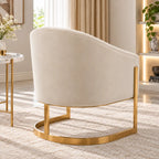 Luxury Channel-Tufted Cream Lounge Chair with Golden Metal Frame