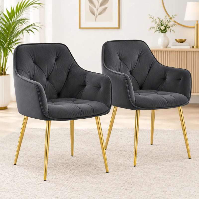 Luxury Charcoal Grey Velvet Armchair with Tufted Back