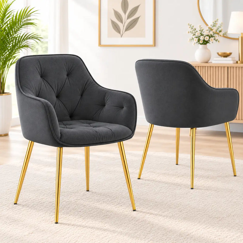 Luxury Charcoal Grey Velvet Armchair with Tufted Back