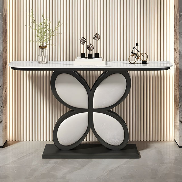 Luxury Console Table Featuring Black Floral Flower Design & Marble Top
