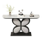 Luxury Console Table Featuring Black Floral Flower Design & Marble Top