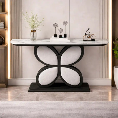 Luxury Console Table Featuring Black Floral Flower Design & Marble Top