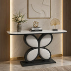 Luxury Console Table Featuring Black Floral Flower Design & Marble Top