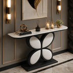 Luxury Console Table Featuring Black Floral Flower Design & Marble Top