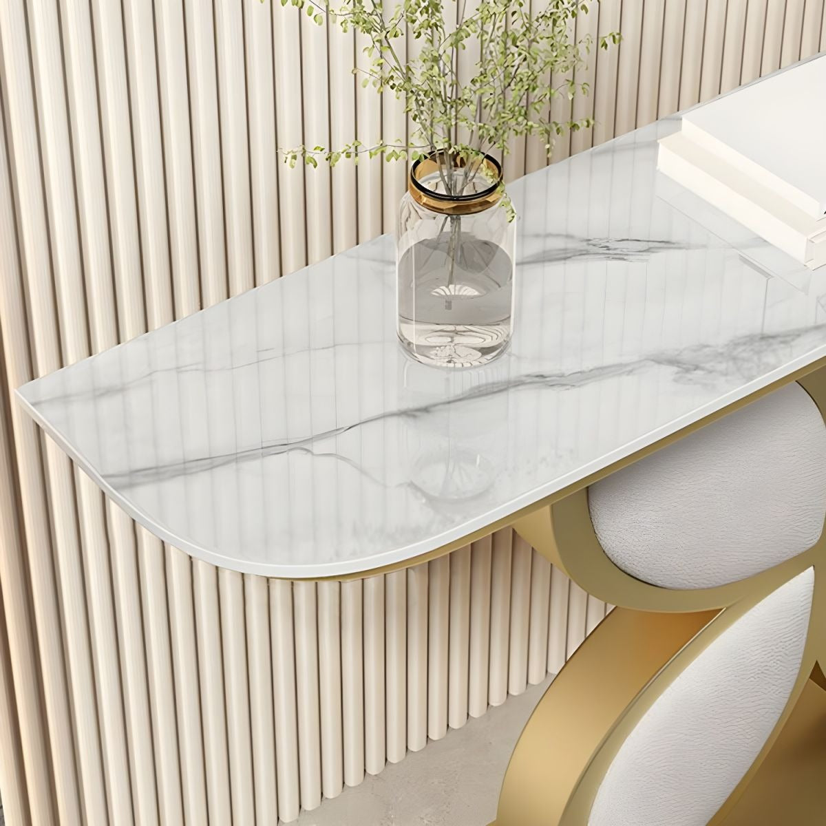 Luxury Console Table Featuring Gold Floral Flower Design & Marble Top