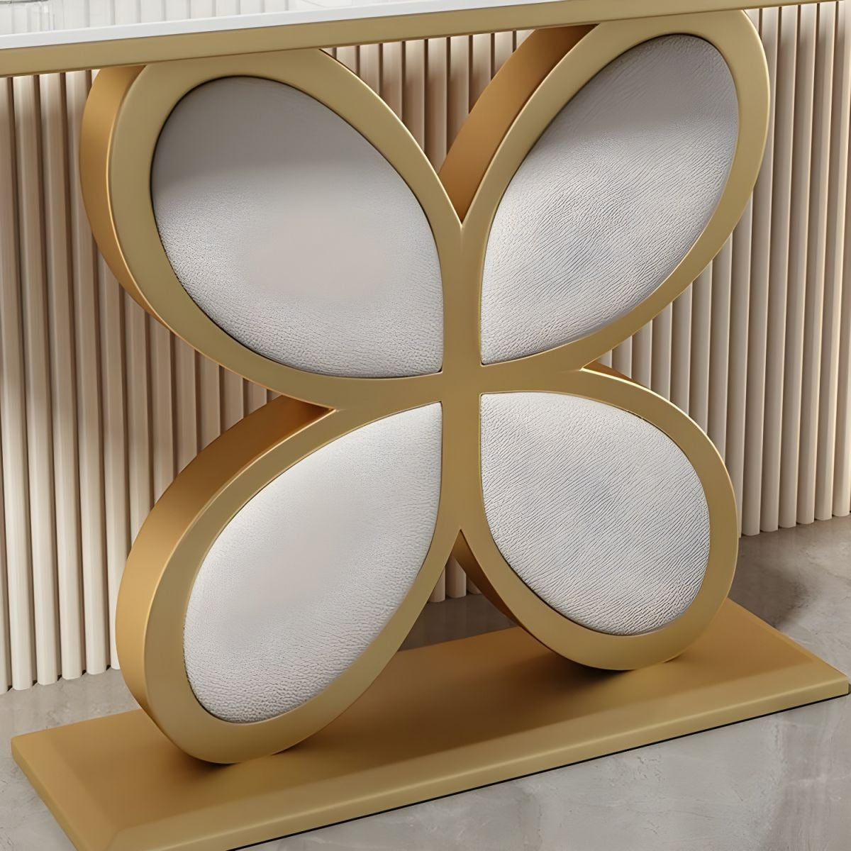 Luxury Console Table Featuring Gold Floral Flower Design & Marble Top