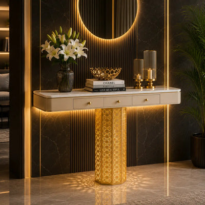 Luxury Console Table with LED & Storage Drawers