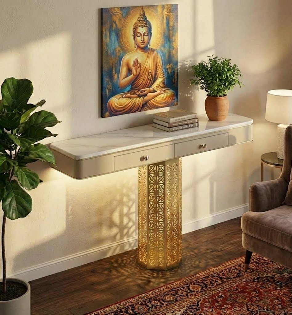 Luxury Console Table with LED & Storage Drawers (SS 302)