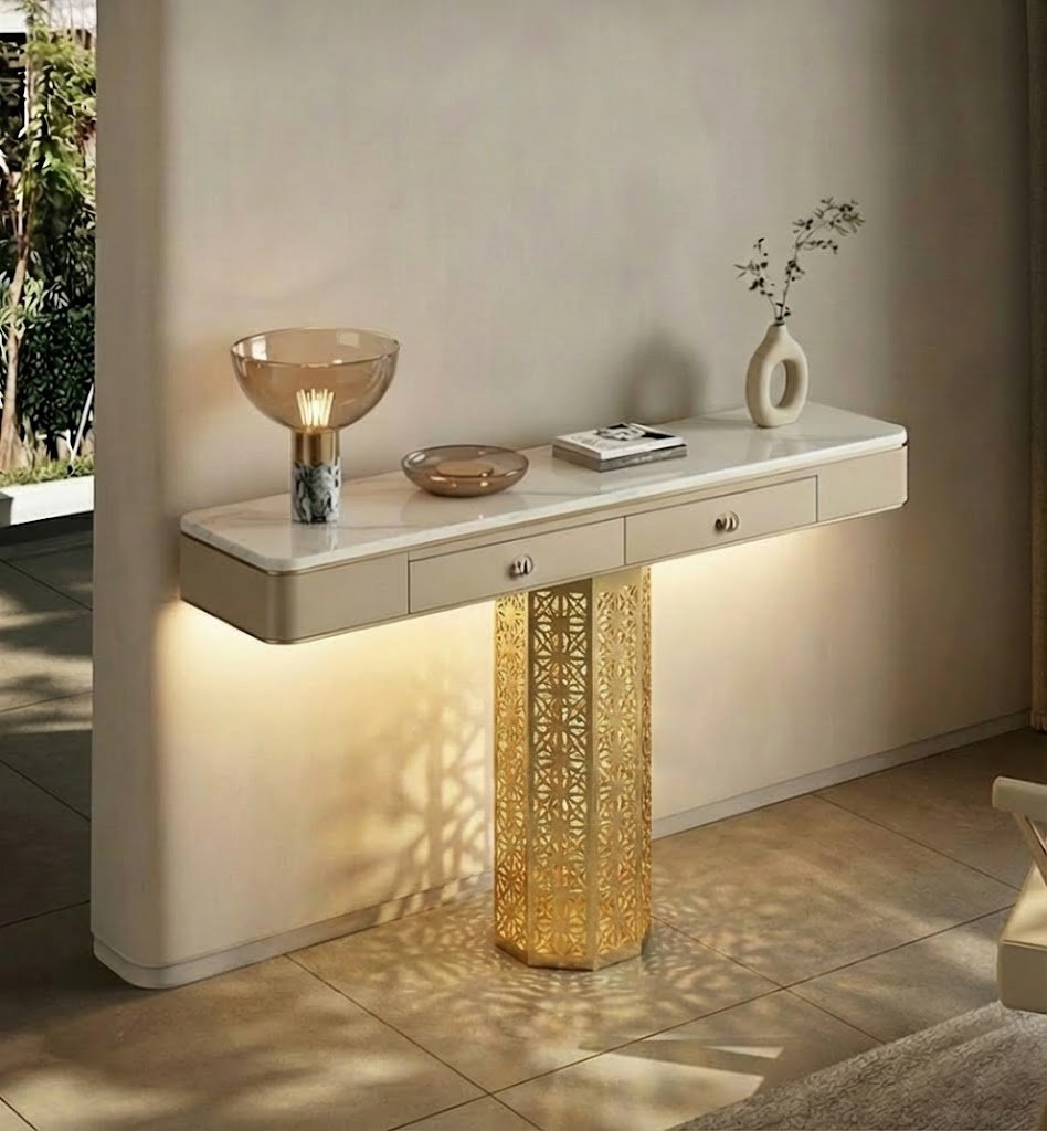 Luxury Console Table with LED & Storage Drawers (SS 302)