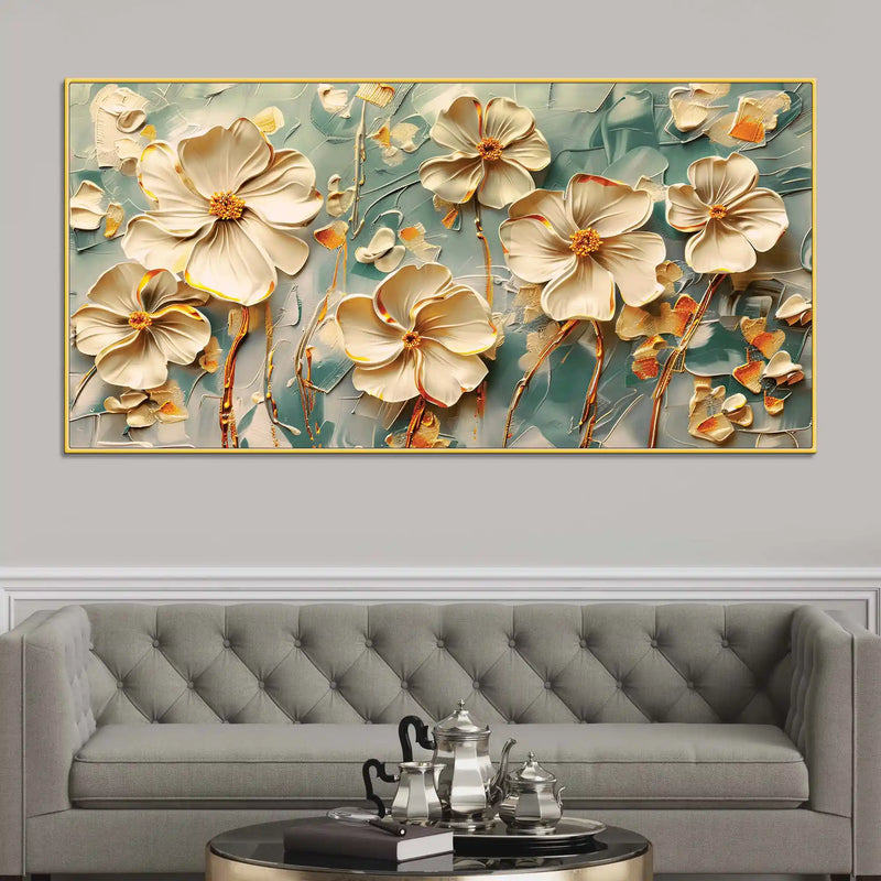 Luxury Cream Blossom Canvas Wall Painting for Stylish Home Decor