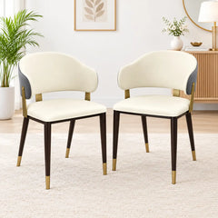 Luxury Cream Upholstered Dining Chair with Curved Backrest