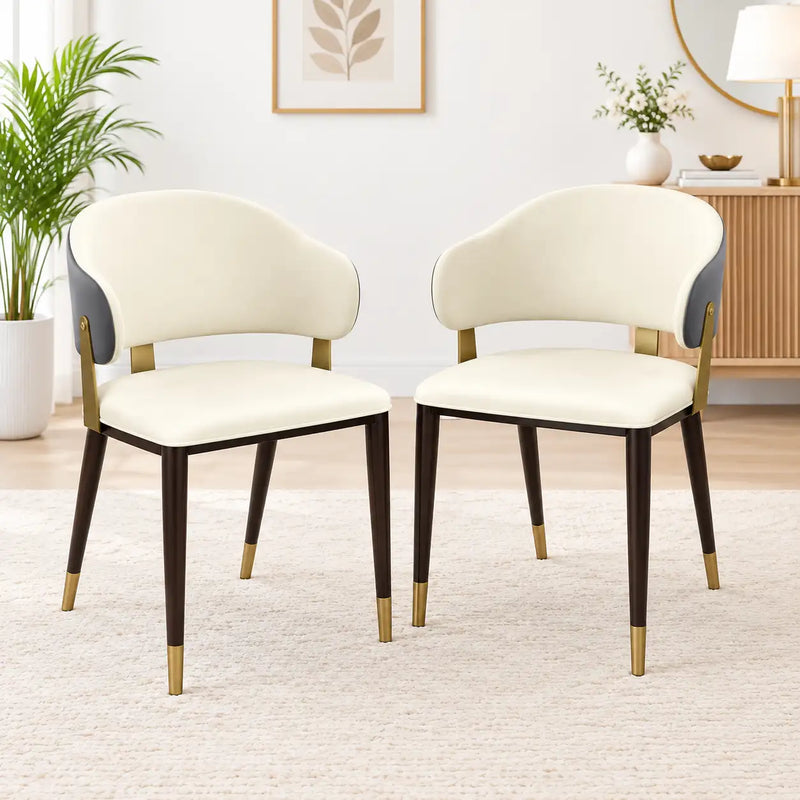 Luxury Cream Upholstered Dining Chair with Curved Backrest