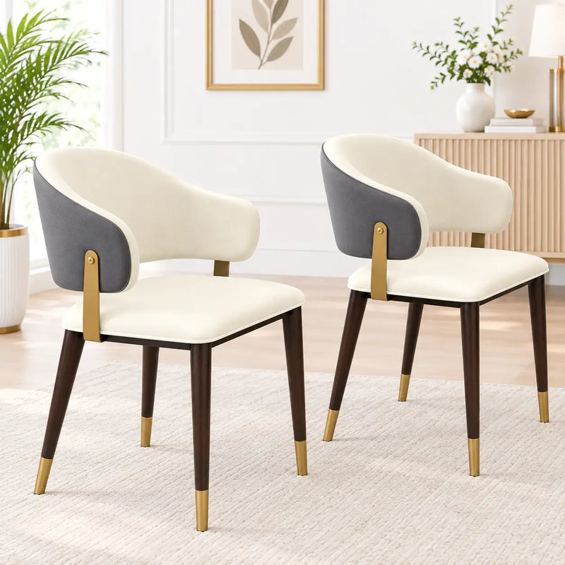 Luxury Cream Upholstered Dining Chair with Curved Backrest