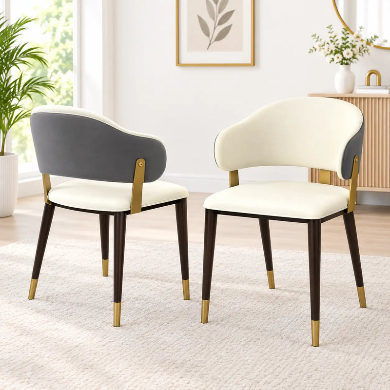 Luxury Cream Upholstered Dining Chair with Curved Backrest