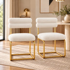 Luxury Cream Upholstered Dining Chair with Double-Padded Backrest