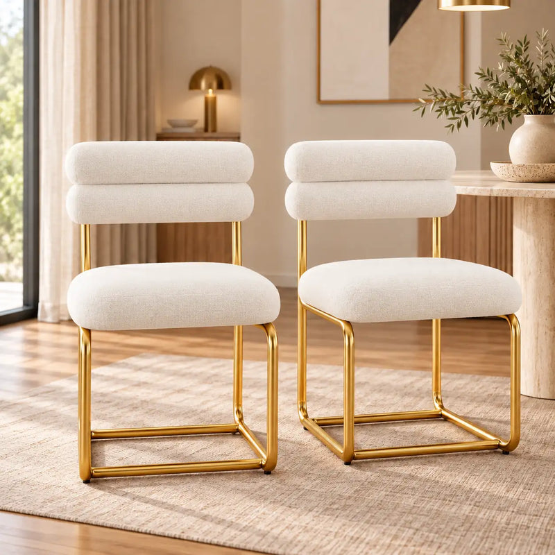 Luxury Cream Upholstered Dining Chair with Double-Padded Backrest