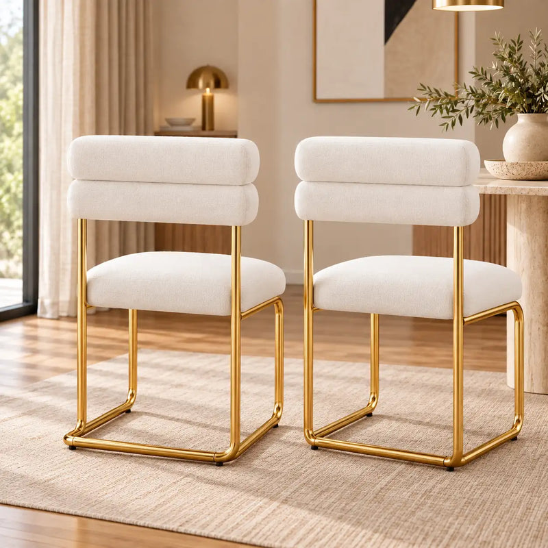 Luxury Cream Upholstered Dining Chair with Double-Padded Backrest
