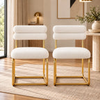 Luxury Cream Upholstered Dining Chair with Double-Padded Backrest