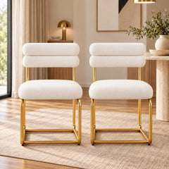 Luxury Cream Upholstered Dining Chair with Double-Padded Backrest
