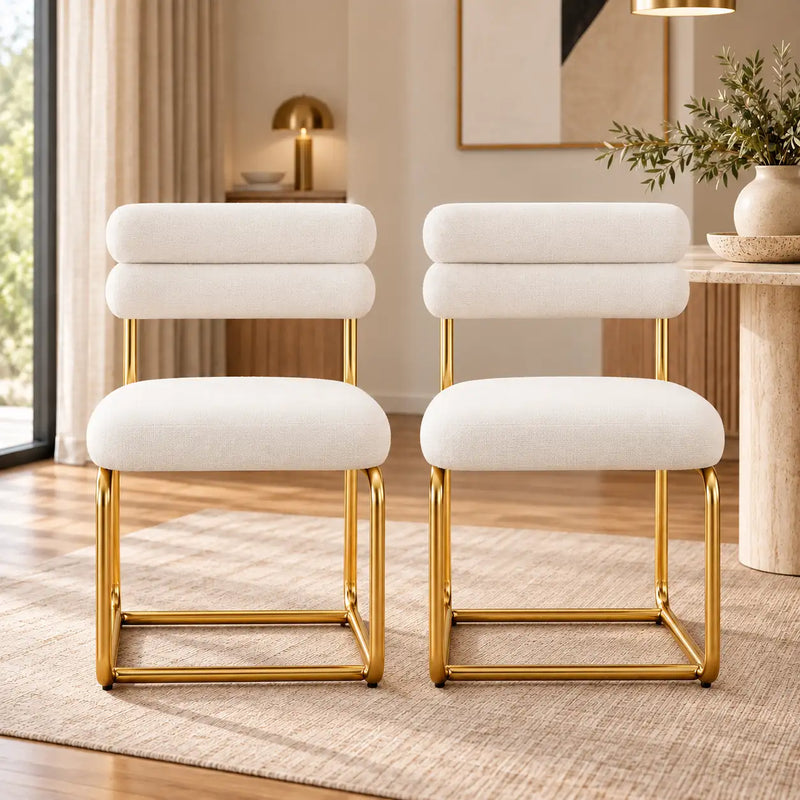 Luxury Cream Upholstered Dining Chair with Double-Padded Backrest