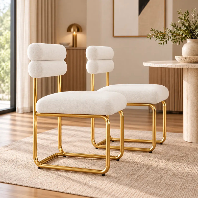 Luxury Cream Upholstered Dining Chair with Double-Padded Backrest