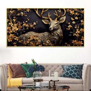 Luxury Deer Canvas Wall Art Floral Painting for Modern Home Decor