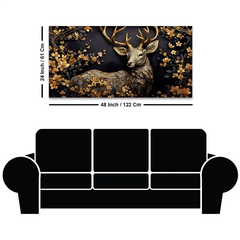 Luxury Deer Canvas Wall Art Floral Painting for Modern Home Decor