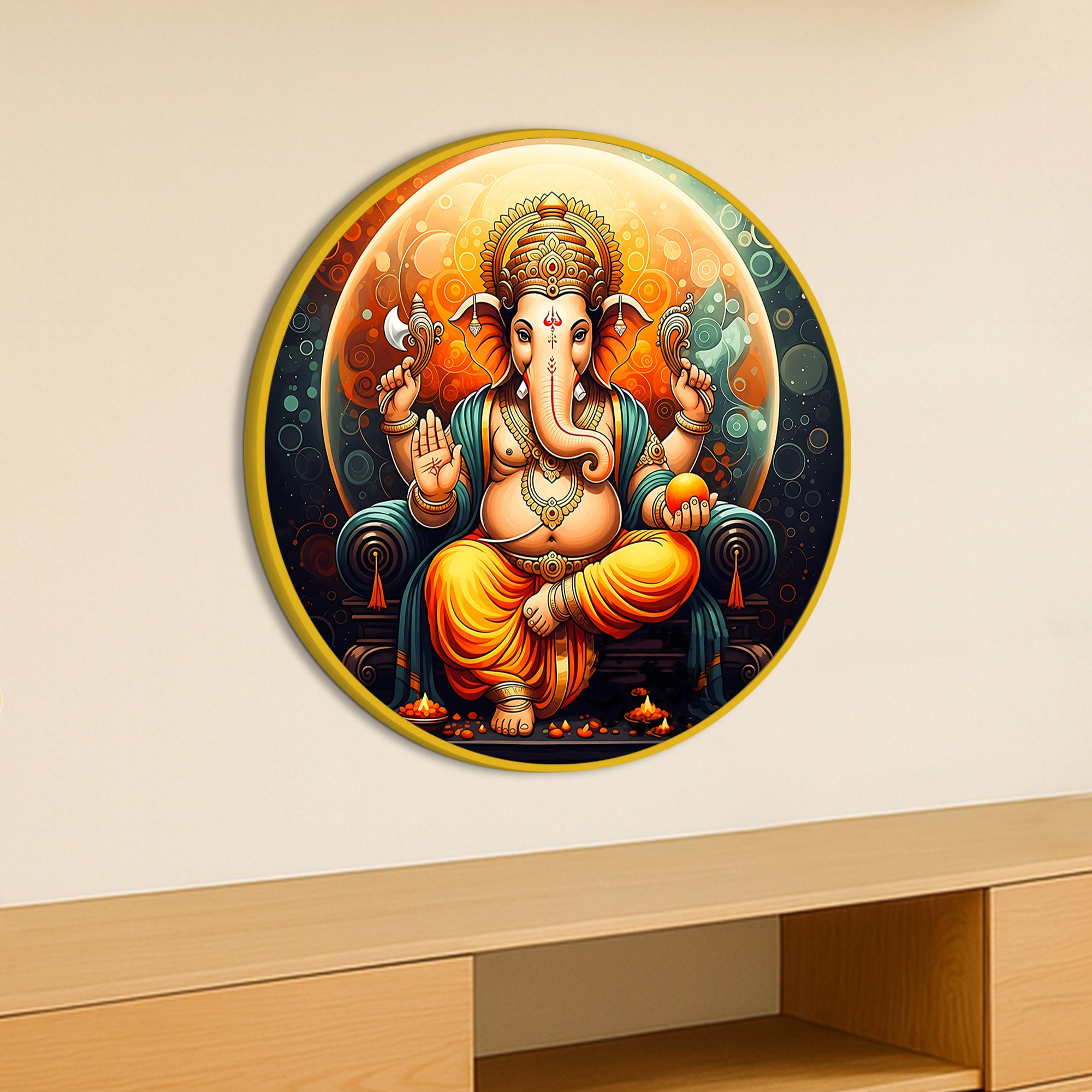 Luxury Divine Ganesh Ji Round Shape Painting