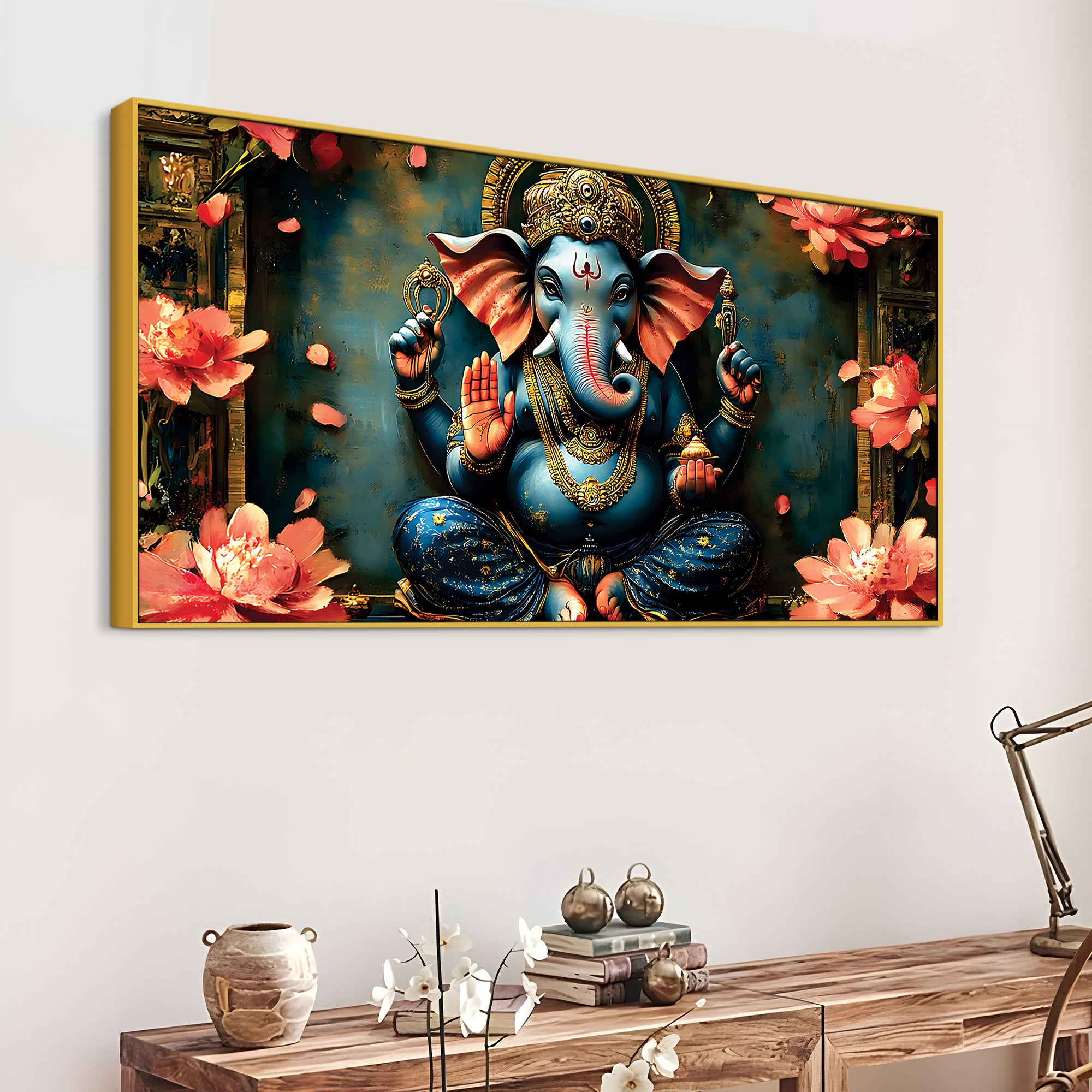 Luxury Divine Lord Ganpati Canvas Wall Painting for Elegant Interiors – Modern Devotional Wall Decor