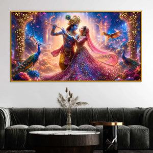 Luxury Divine Radha Krishna Floating Frame Crystal Wall Painting