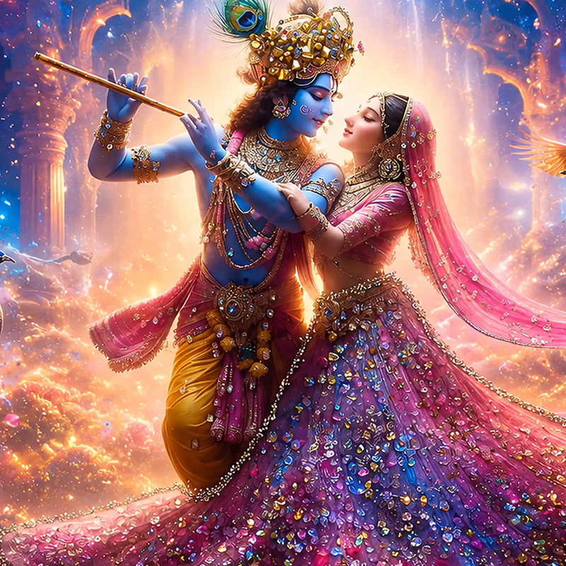 Luxury Divine Radha Krishna Floating Frame Crystal Wall Painting