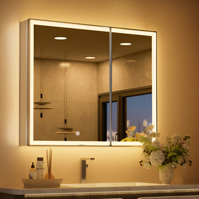 Luxury Double Door LED Mirror Cabinet for Contemporary Bathrooms