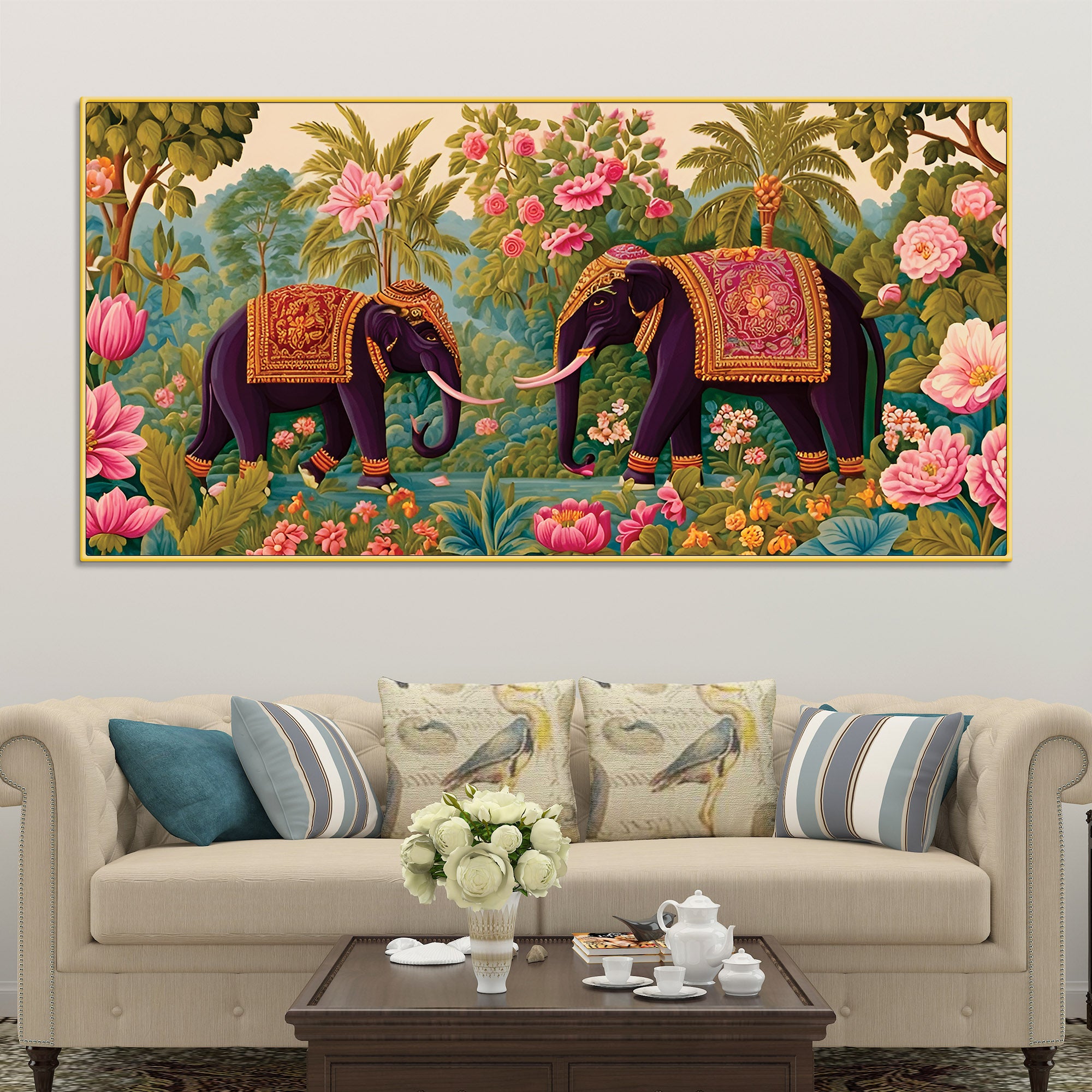 Luxury Elephant Pair Canvas Wall Painting
