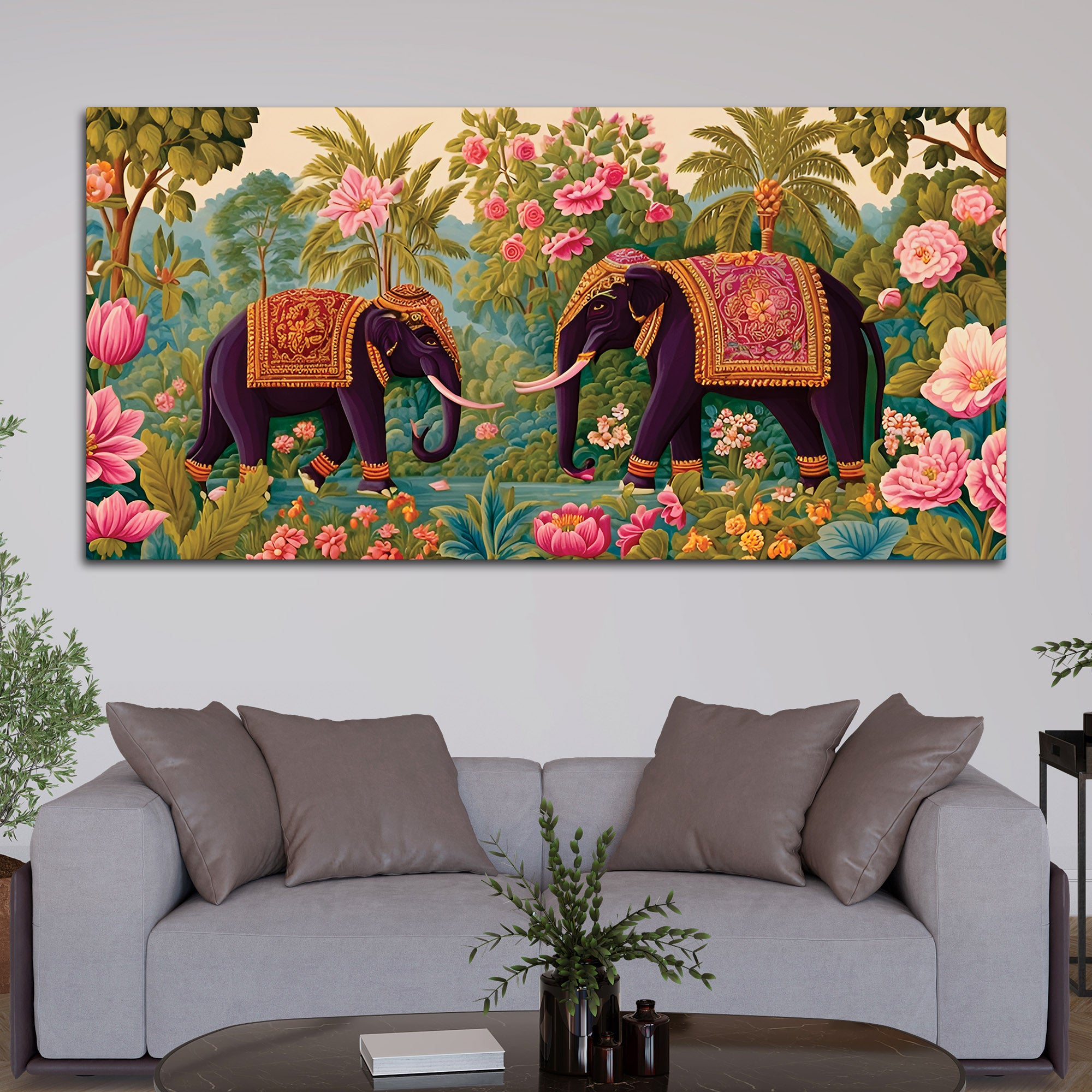 Luxury Elephant Pair Canvas Wall Painting