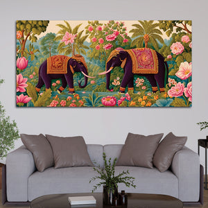 Luxury Elephant Pair Canvas Wall Painting