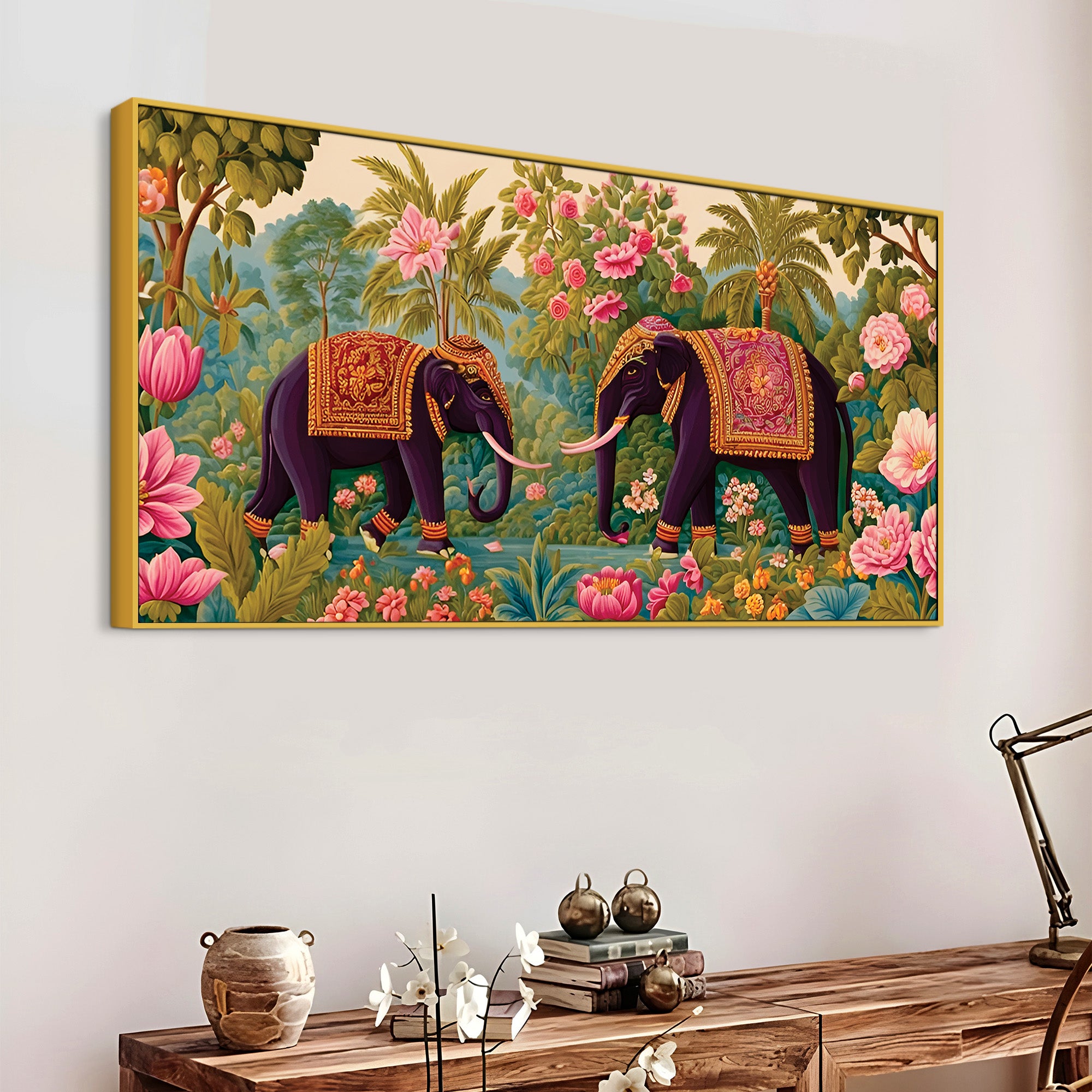 Luxury Elephant Pair Canvas Wall Painting