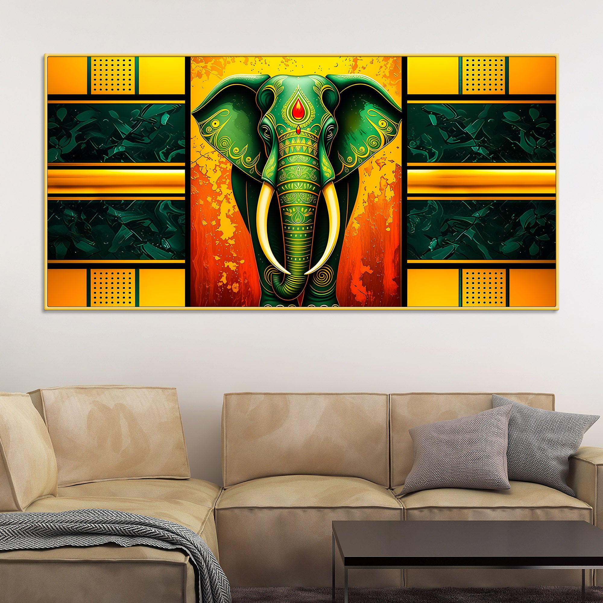 Luxury Elephant Wall Art Painting for Living Room Décor