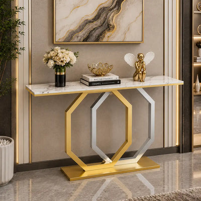 Luxury Entryway Console Table with Artistic Hexagon Legs