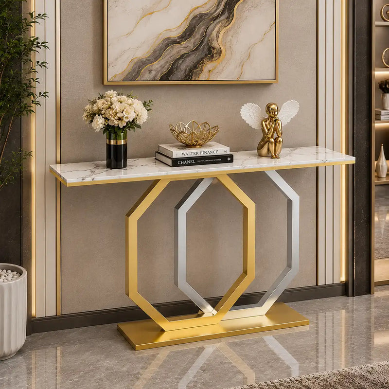 Luxury Entryway Console Table with Artistic Hexagon Legs