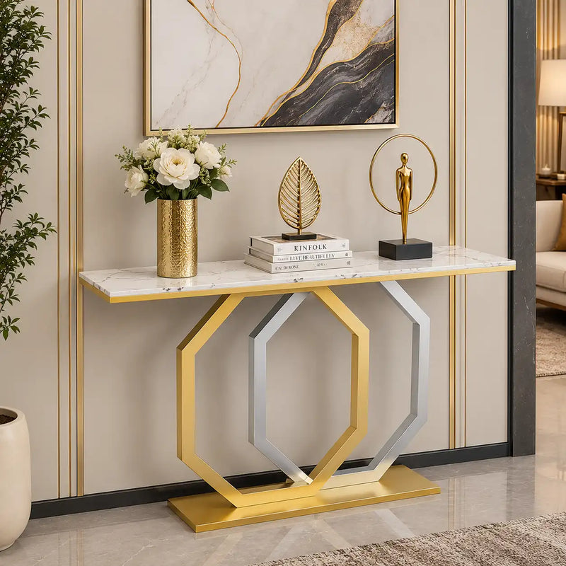 Luxury Entryway Console Table with Artistic Hexagon Legs