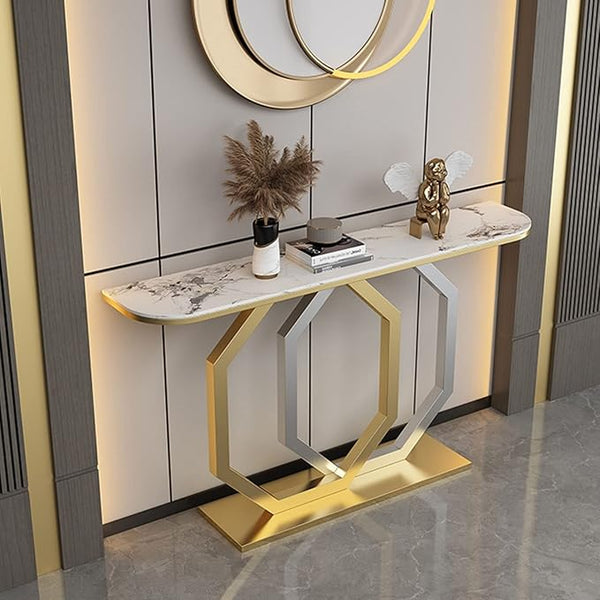 Luxury Entryway Console Table with Artistic Hexagon Legs